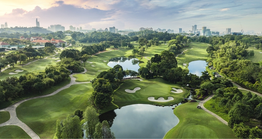 Golf course with skyline view in Kuala Lumpur, Malaysia Golf course with skyline view in Kuala Lumpur, Malaysia