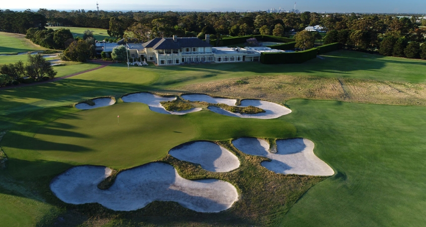Aerial view of Sandbelt-style golf course, Melbourne Australia Aerial view of Sandbelt-style golf course, Melbourne Australia