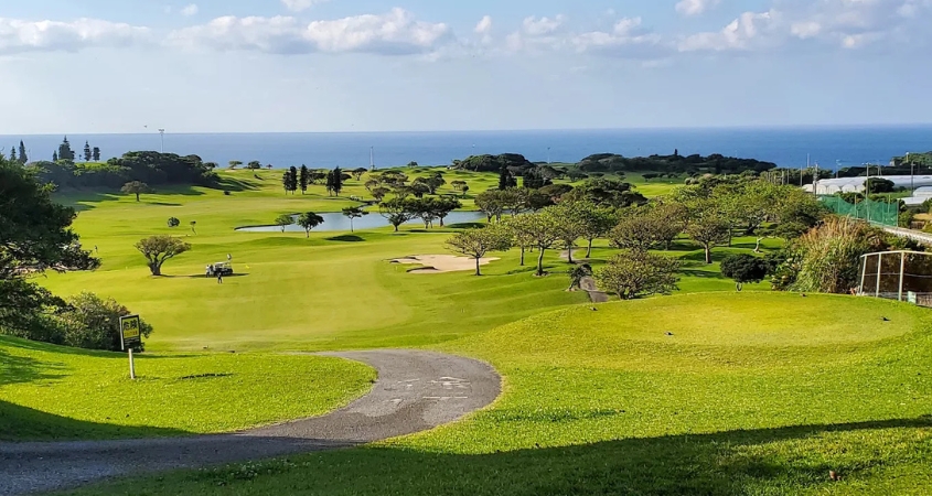 Winter Golf in Okinawa - Coastal Resort Course Ocean-view golf hole on a resort course in Okinawa, Japan