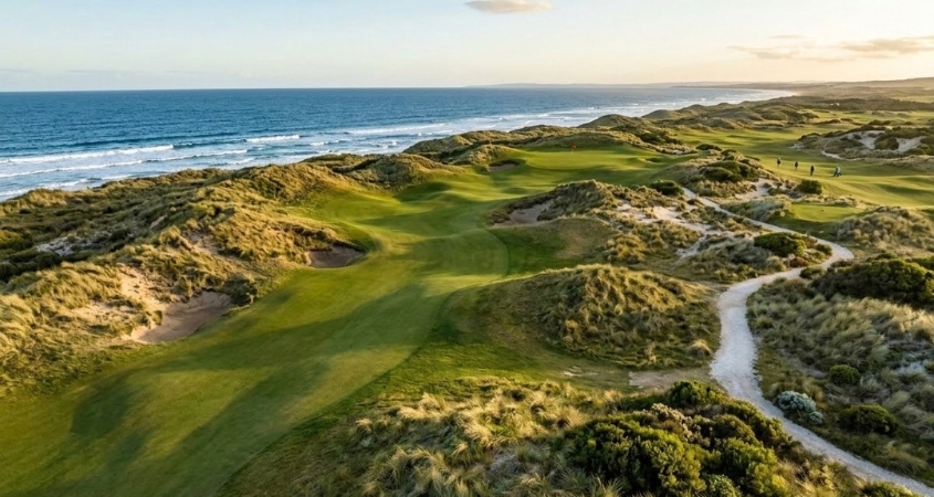7 Mile Beach South Course in Tasmania showing natural dunes and coastal fairways