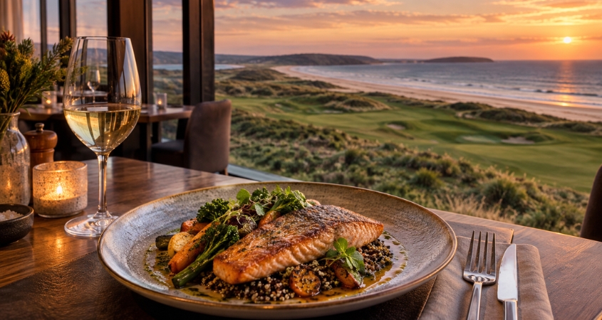 Plated dinner featuring Tasmanian produce at Lost Farm Restaurant