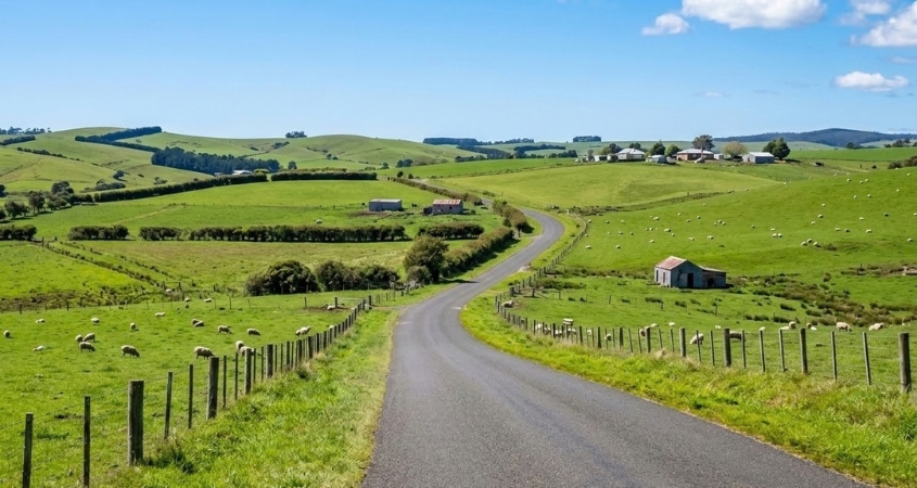 Tasmanian countryside along the drive from Hobart to Barnbougle